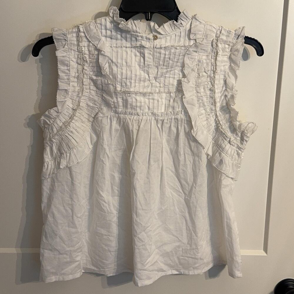 Calypso St Barth Top Sz S White Ruffle High Neck Sleeveless Blouse Boho Summer